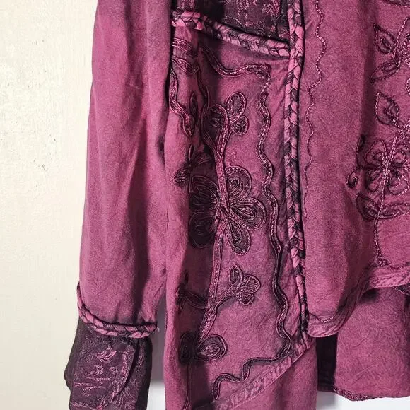 Pyramid Collection Boho Top Sz 1X Whimsy Bell Sleeve RenFair Braided Embroidered - Picture 5 of 7